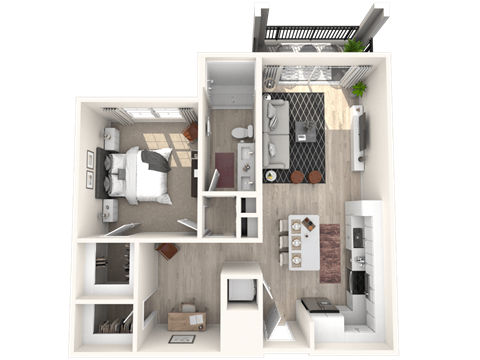 Floor plan for 1 bed, 1 bath, 838 sqft